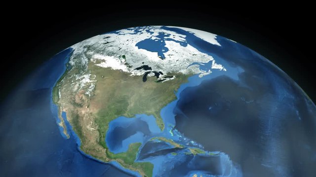 Zooming through space to a location in North America animation - Canada - Image Courtesy of NASA