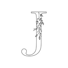 Floral letter J. Romantic lettering design with flowers.