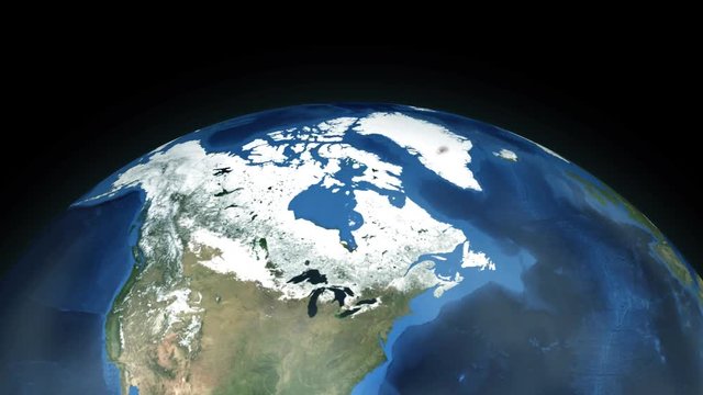 Zooming through space to a location in North America animation - Greenland - Image Courtesy of NASA