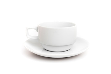 empty ceramic coffee cup with saucer on white background