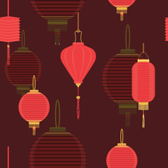 Fototapeta na wymiar China Chinese Red Lanterns in Seamless Repeatable Pattern
