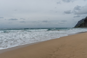 Remote beach at the edge of the Napali Coast on Kauai, Hawaii, in winter