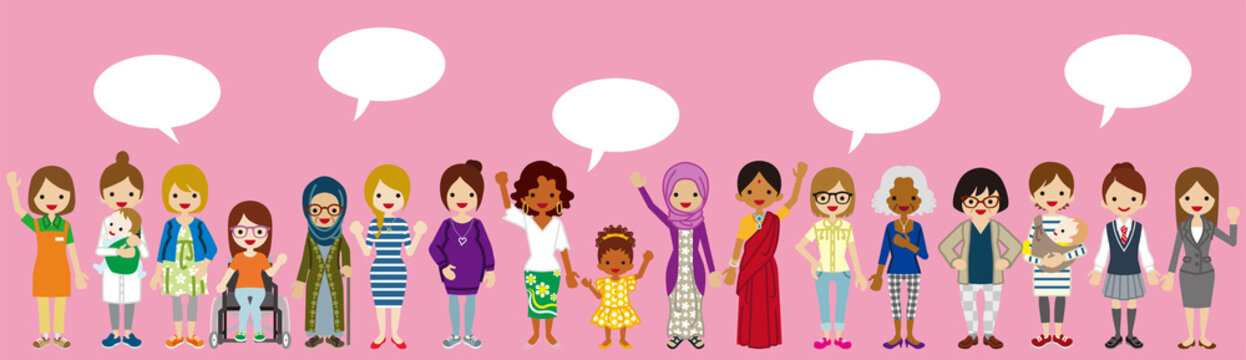 Standing Various women with Speech bubbles - Women’s Rights concept