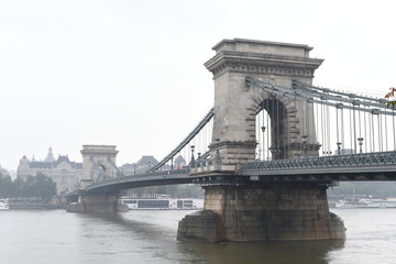 Bridge over the Danube in the fog Budapest Hungarian