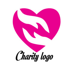 Obraz premium charity logo design with hand and heart icon