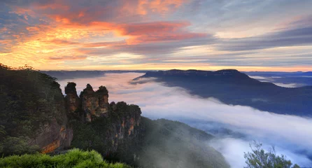 Peel and stick wall murals Three Sisters Sunrise Queen Elizabeth Lookout Three Sisters Blue Mountains