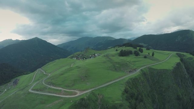 Village in Caucasus mountains epic flight hills and Georgian valley beauty nature georgia animals waterwall drone 4k