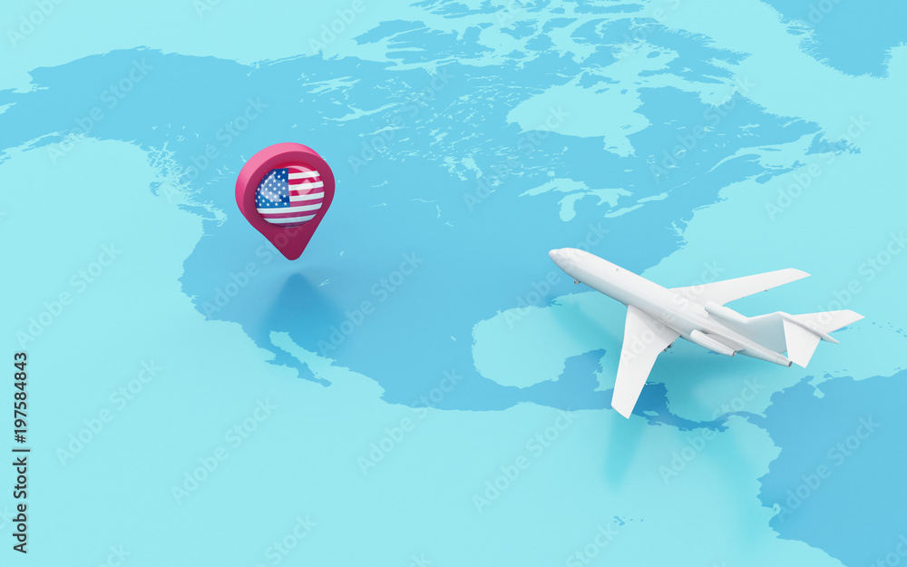 Poster 3d airplane flying and map pointer with spain flag.