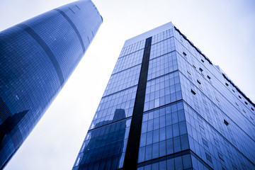 Skyscrapers are low - angle views in Chinese cities