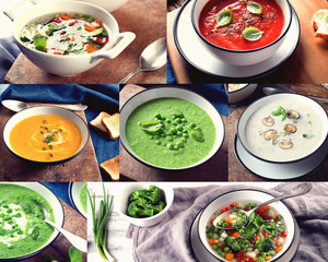 Collage of different soups