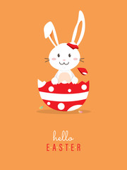 Hello easter with white Easter rabbit.