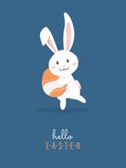 Hello easter with white Easter rabbit.