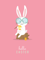 Hello easter with white Easter rabbit.