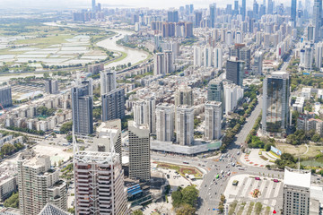 Fototapeta premium A bird's eye view of the urban architectural landscape and the urban skyline in Shenzhen