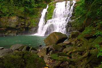 small waterfall of mountain river