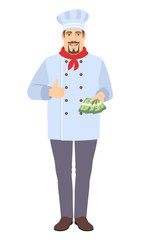Chef  with cash money showing thumb up
