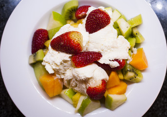 Fruit Salad and Vanilla Ice Cream