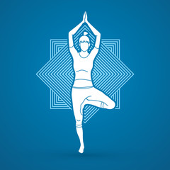A woman practicing yoga, Yoga pose designed on line square graphic vector.