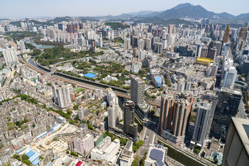 A bird's eye view of the urban architectural landscape in Shenzhen