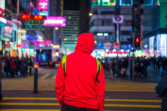 People Walk In The Street At Night, Tsim Sha Tsui Street Is A Popular Shopping Place