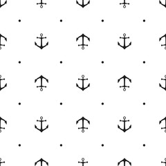 Seamless pattern with icons of anchors on a white background