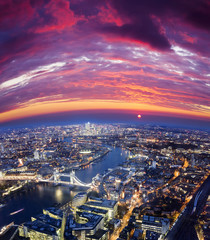 Obraz premium London city sunset, mystic aerial view