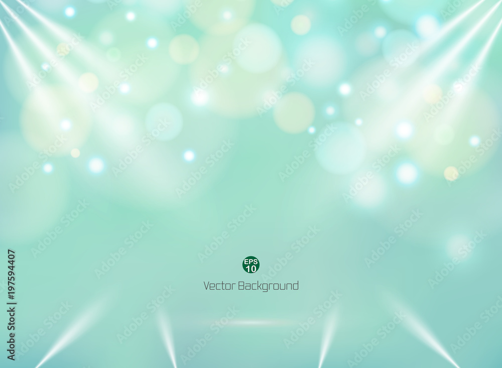 Poster blending green mint color background with colorful circle bokeh business backdrop, mock up template 