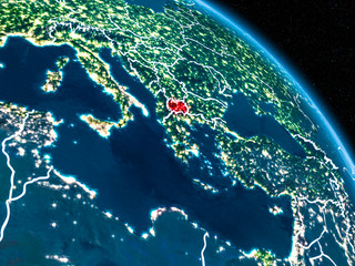 Satellite view of Macedonia at night