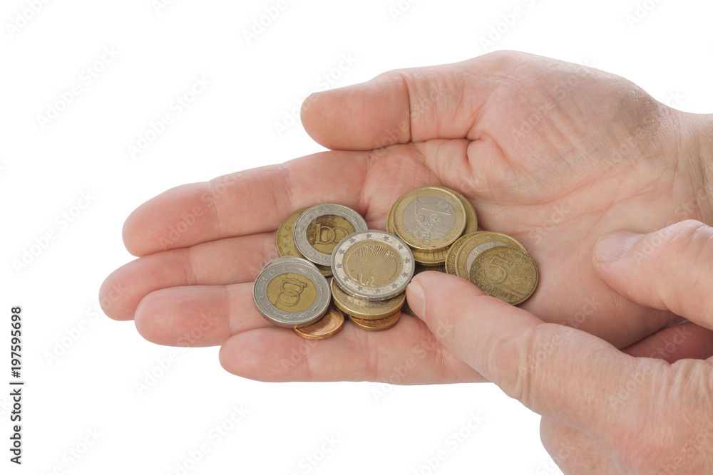 Sticker hands of old man counting money