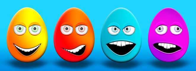 Fototapeta na wymiar Easter Eggs With Eyes and Mouth Feeling Happy, Confused, Angry and Stupid 3D Illustration