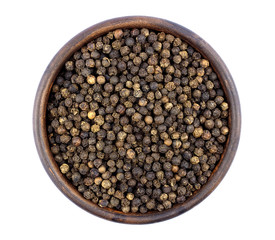 Black pepper in bowl isolated on white background