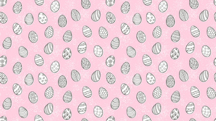 Easter eggs pattern. Spring holiday symbols. Egg sketch. Holiday decoration. Kids drawing. Easter ornament. Retro style. Vector background.