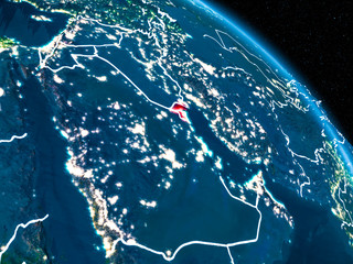 Satellite view of Kuwait at night