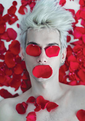 Flowers petals on the face