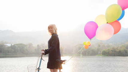 Fototapeta premium Happiness concept, Close up shot of young woman have a happy time