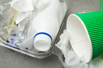 Different kinds of garbage, recyclable waste.