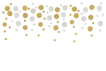 Gold and silver glitter dot paper on white background - isolated
