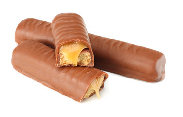 Caramel Chocolate Bar Isolated On White Background