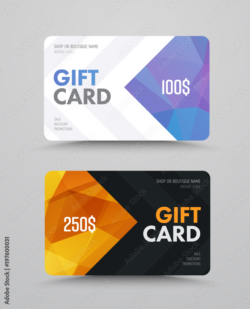 Aufkleber gift card design with polygonal abstract elements with arrows