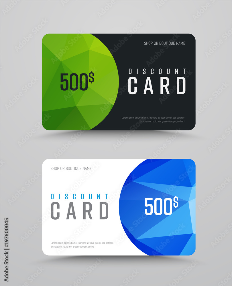 Poster set of vector gift cards with semi-circular and polygonal colored design elements.