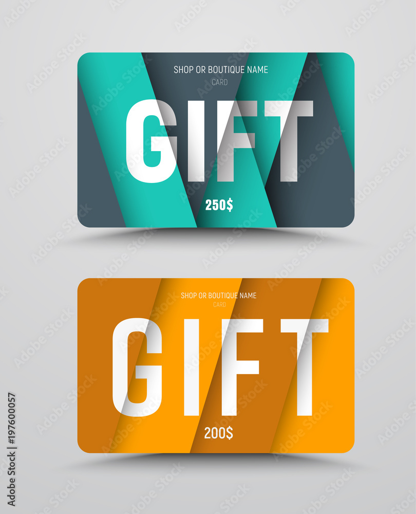 Poster vector gift card template with floating sheets of paper and text at different height levels.