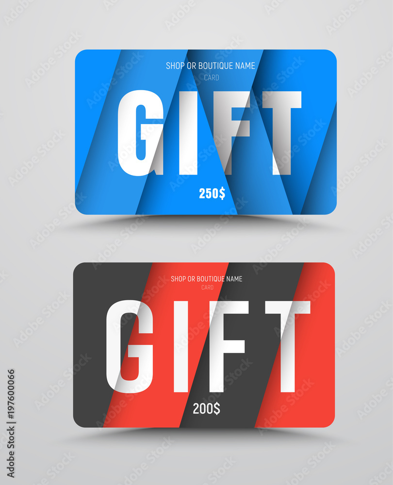 Poster set of gift cards in the style of material design with diagonal and triangular elements