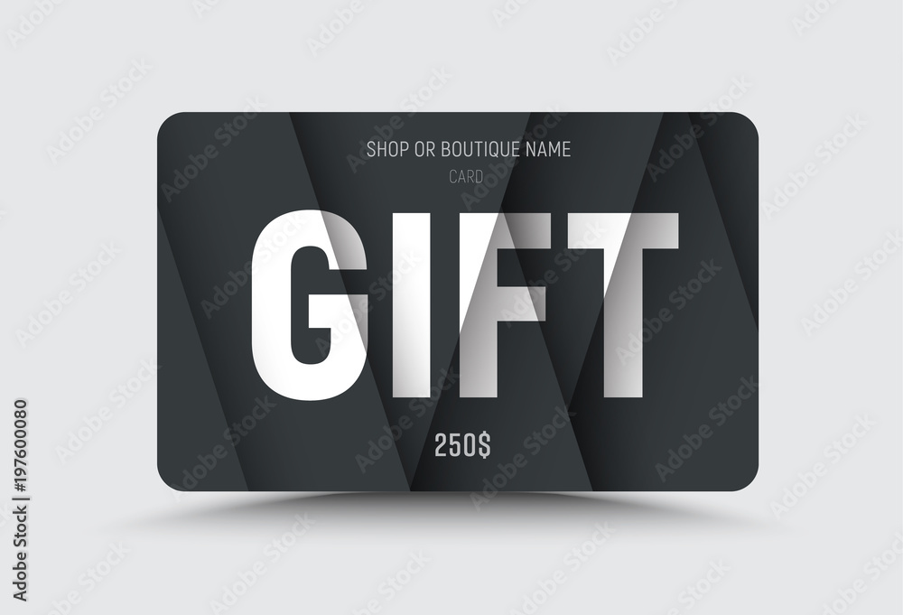 Poster Vector gift card is black with white text at different levels of height on the floating sheets intersecting into triangles