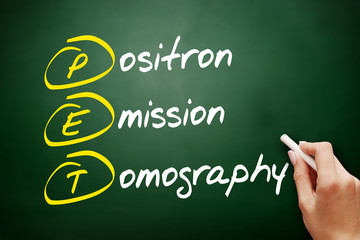 PET - Positron Emission Tomography acronym, health concept on blackboard