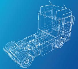 Commercial Delivery Cargo Truck vector for brand identity and advertising isolated. Created illustration of 3d. Wire-frame.