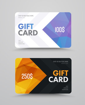 Gift card design with polygonal abstract elements with arrows