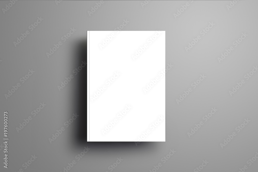 Poster blank closed a4, (a5) brochure with soft realistic shadows isolated on gray background.