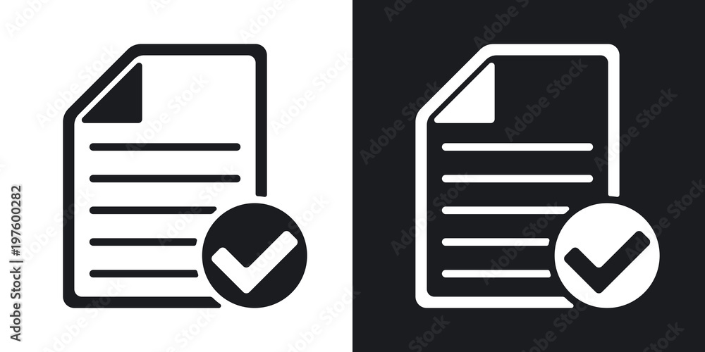 Fototapete vector document icon with ok glyph. two-tone version on black and white background
