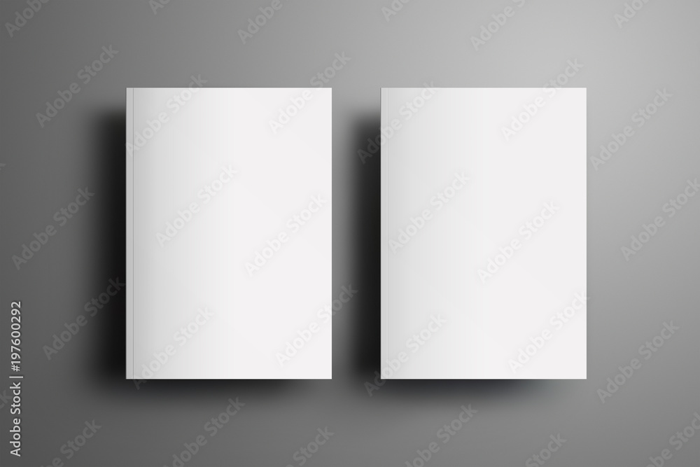 Aufkleber Two universal blank closed A4, (A5) brochures with soft realistic shadows  isolated on gray background. Top of view.