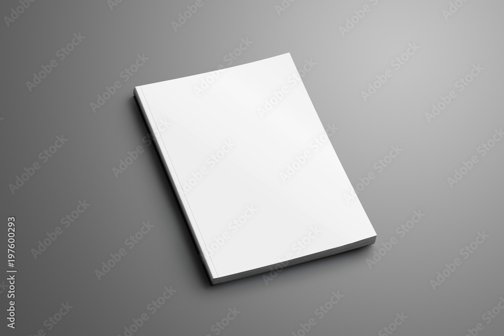 Poster blank closed a4, (a5) brochure with soft realistic shadows isolated on gray background.
